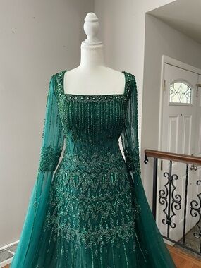 Elegant Beaded A-Line Evening Gown | Long Sleeve Formal Dress | Modest